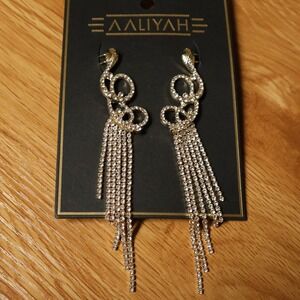 Aaliyah Snake Rhinestone Fringe Crawler Earrings Womens Gold Tone Statement